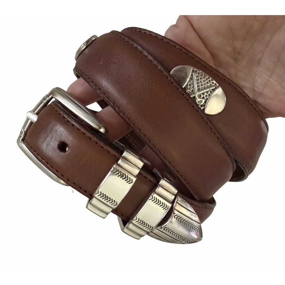 Aquarius Golf 100% Genuine Leather Belt Brown Golf Concho Buckle Size 40 USA
